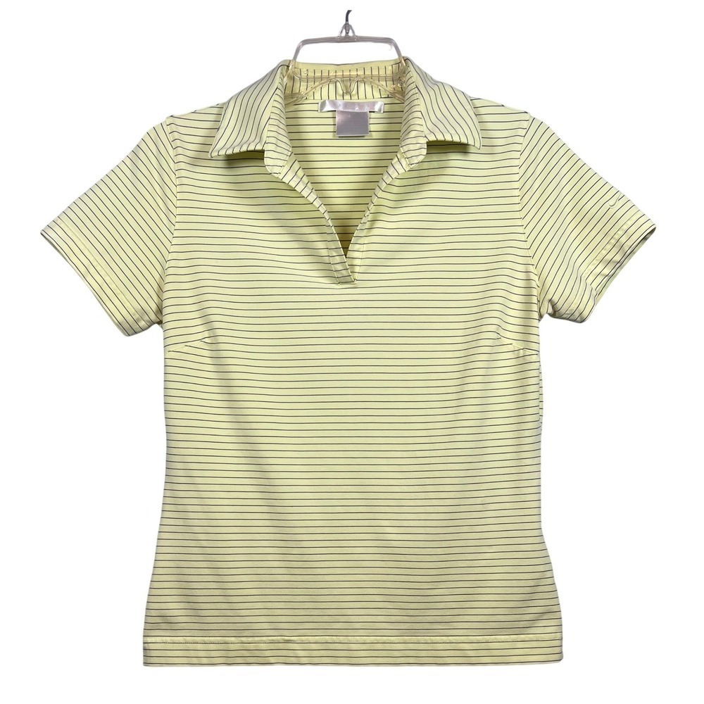 NIKE Women's Golf Polo, Nike Fit Dry, Yellow with Purple Stripes, Size Small